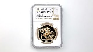 1984 英国 エリザベス2世 ソブリン 5 ポンド 金貨 プルーフ NGC PF 70 UC 最高鑑定 完全未使用品 聖ジョージ竜退治 イギリス 金貨 6882296001 [upl. by Leihcim]