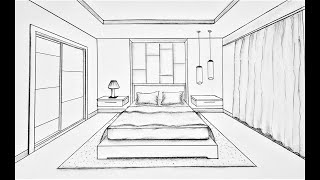 How to draw a bedroom in one point perspective [upl. by Arze905]