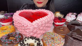 ASMR EATING CHOCOLATE CAKESTRAWBERRY CAKEDONUTRED VELVET CUP CAKEMOUSSE CAKE OREO FOOD VIDEO [upl. by Saerdna]