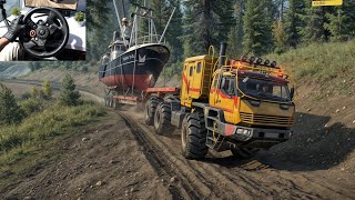 Azov 4220 Antartic  Pulling a Boat on a Difficult Path  SnowRunner  Logitech G29 Gameplay  654 [upl. by Manouch]