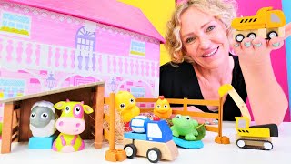 Nicoles Spielzeug Kindergarten Wir lernen wie man Baustellenfahrzeuge nennt Video für Kinder [upl. by Anatnas]