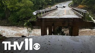 Flooding damages bridge in north Arkansas [upl. by Ardine]