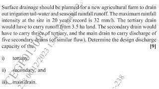 Determine the design discharge capacity of the i tertiary ii secondaryand iii main drain [upl. by Rez661]