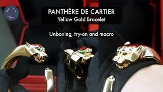 Panthére de Cartier Yellow Gold Bracelet Panther Valentines Unboxing [upl. by Lezley62]