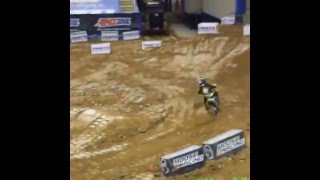 Pee wee kid racing on supercross track sends it and crashes [upl. by Aicined]