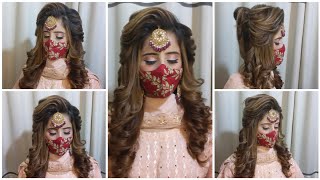 Engagement hairstyle open hair tutorial  kashees bridal hairstyle  bridal puff hairstyle tutorial [upl. by Ssac312]