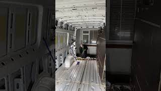 DIY VW Crafter camper conversion Lifting the floor and removing the remaining ply lining [upl. by Eiznek]