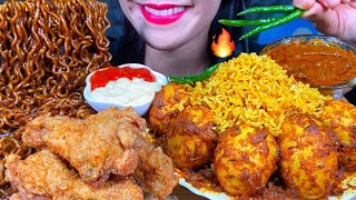 ASMR EGG GHEE ROAST BIRYANI  BLACK BEAN NOODLES FRIED CHICKEN MASSIVE Eating Sounds [upl. by Boswell]