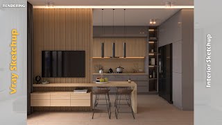 Dining with Kitchen area  Vray tutorial  Vray 5 Sketchup interior 54 [upl. by Aihsitan]