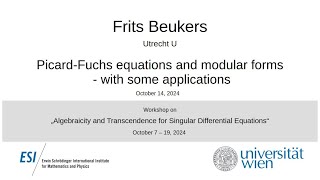 Frits Beukers  PicardFuchs equations and modular forms  with some applications [upl. by Moule]