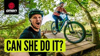 Beginner Mountain Bike Skills  Blake Teaches Jen To Ride A Red Trail [upl. by Nomor]