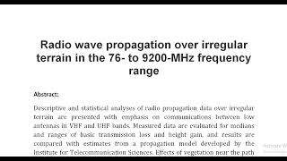 Radio wave propagation over irregular terrain in the 76 to 9200 MHz frequency range [upl. by Artina825]