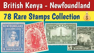 British Stamps Collection From Kenya to Newfoundland  78 Rare and Expensive Philatelic Pieces [upl. by Aicenert]