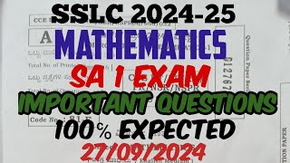 SSLC SA 1 EXAM MATHEMATICS IMPORTANT QUESTIONS SAMPLE QUESTIONS CLASS 10 [upl. by Justine]