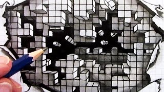 How to Draw an Optical Illusion Falling Cubes 3D Hole in Paper [upl. by Ullund232]