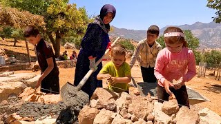 Nomadic children Akram works by her children for infrastructure of the house [upl. by Nahtannhoj843]