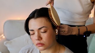 ASMR  Head Massage Scratches Hair Parting Brushing Adding Clips No Talking Real Person ASMR [upl. by Eilac]