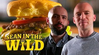 Binging with Babish Cooks the Perfect Smashed Burger  Sean in the Wild [upl. by Ttezzil]