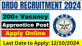 DRDO apprentice vacancy 2024  DRDO apprentice recruitment 2024  DRDO apprentice bharti 2024 [upl. by Roydd]