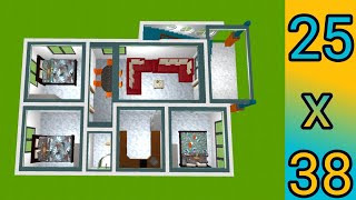 ASSAM TYPE HOUSE 3 BEDROOM  25X38 GHAR KA NAKSHA 2024  950 SQFT HOUSE DESIGN 3D [upl. by Annaili39]