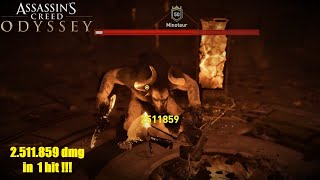 Assassins Creed Odyssey Minotaur Boss Fight One shot almost INSANE DMG 25mil crit [upl. by Irat]