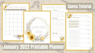 January 2022 Printable Planner  CANVA Tutorial  Digital Plan With Me [upl. by Zenobia]