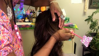 ASMR Hair Styling With Ribbons amp Hair Play Real Person  Braiding Cornrows  Hair Brushing [upl. by Kenney]