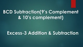 BCD Subtraction using 9s and 10s complementExcess3 addition and subtractionCSE PEDIA [upl. by Ul]