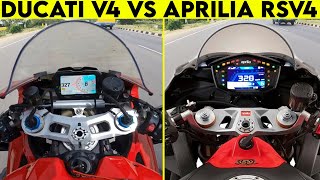 Ducati Panigale V4 VS Aprilia RSV4  0 TO 300  TOPSPEED [upl. by Alolomo]