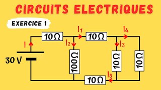 CIRCUITS ELECTRIQUES EXERCICE1 Calculer la Résistance équivalente et les intensités des courants [upl. by Manley]