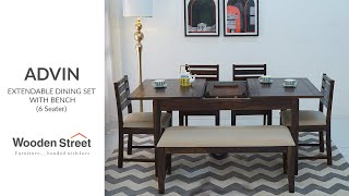 Advin 6 Seater Extendable Dining Set with Bench Walnut Finish  Latest Dining Set  WoodenStreet [upl. by Ibbob]