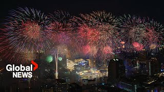 New Years 2024 Bangkok Thailand rings in New Year with riverside fireworks [upl. by Jozef]