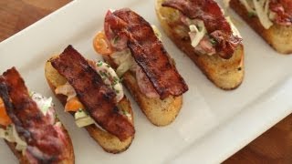 BLT Crostini Recipe Appetizer  KIN EATS [upl. by Alleb]