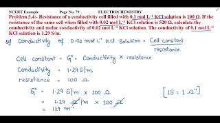 Resistance of a conductivity cell filled with 01 mol L–1 KCl solution is 100 Ω [upl. by Luthanen]