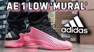 Adidas AE 1 Low Mural Sneaker Review amp On Feet  Anthony Edwards Shoe [upl. by Iormina]