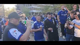 IPSWICH CHANT ABOUT NORWICH AND LEEDS ON PROMOTION DAY OUTSIDE PUB [upl. by Valda]