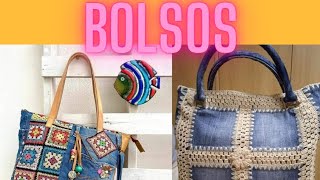 50 IDEAS de como reciclar jeans 👖con crochet  especial BOLSOS 👜 [upl. by Assirrem]