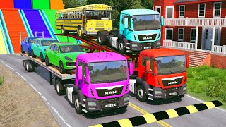 TRANSPORTING PIXAR CARS amp FRUITS WITH COLORED amp JOHN DEERE vs CLAAS vs TRACTORS  BeamNGdrive 1461 [upl. by Emlynn191]