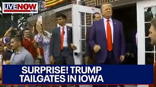 Trump Tailgate Donald Trump surprises fraternity at IowaIowa State football rivalry game [upl. by Mccoy]