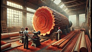 Work Wooden Lathe Art  Woodturning Process Carving A Giant Redwood Tree In The Factory [upl. by Anem]