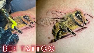 How to do colour tattoo  Bee tattoo  Tattoo time lapse realistic [upl. by Alenairam760]