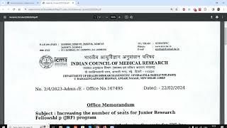 ICMR JRF 2024  Number of Seats Increased⬆️ for Junior Research Fellowship JRF  Big Update📢 [upl. by Adrell]