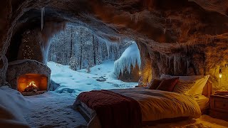 Cozy Cave Retreat ❄ Crackling Fireplace and Snowstorm Ambience for Deep Sleep and Relaxation [upl. by Ylera310]