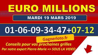 EUROMILLIONS NUMEROS GAGNANTS TIRAGE MARDI 19 MARS 2019 [upl. by Odine]