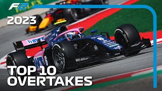 Top 10 Overtakes  2023 FIA Formula 2 Season [upl. by Flemings]