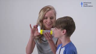 How to Use a MeteredDose Inhaler with a Valved Holding Chamber Spacer and Mask [upl. by Maon]