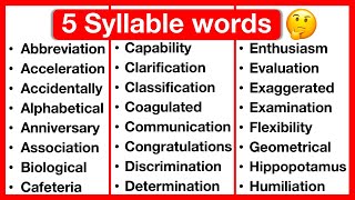 5 Syllable Word List 🤔  Syllables in English  Types of Syllables  Learn with examples [upl. by Marena]