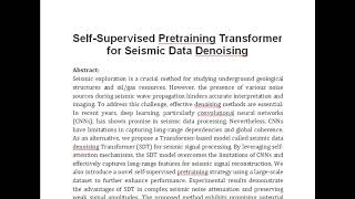 Self Supervised Pretraining Transformer for Seismic Data Denoising [upl. by Dewey]