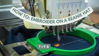 Embroidery how to Embroider on a beanie hat with the Sai 8 machine [upl. by Dleifxam785]