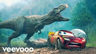 Pixar Cars  Jurassic World TRex Vs Lightning McQueen  Pixarized Cars Jeep [upl. by Arhez]